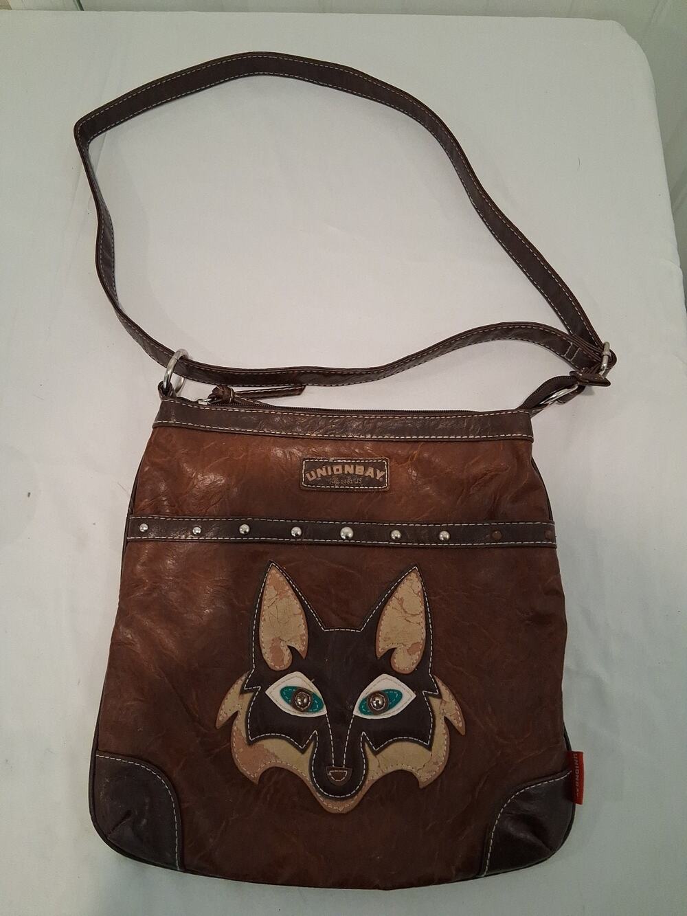 Vintage Y2K 2000s Unionbay Brown Faux Leather Fox Patchwork Crossbody Bag Boho